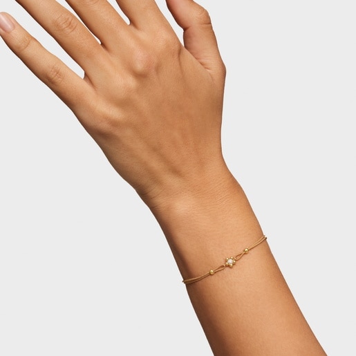 Gold Bracelet with lab-grown diamond and camel-colored nylon TOUS Lili