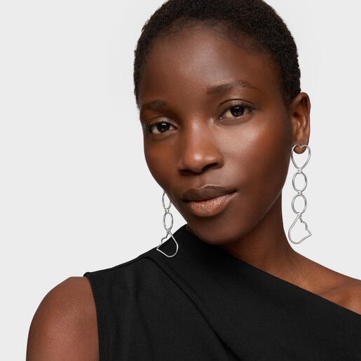 Aretes largos de plata y motivos Straight