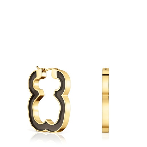 Aros oso de acero dorado y resina negra 33 mm Galaxy