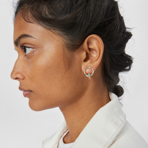 Anilla Straight con baño de oro rosa 18 kt sobre plata y Gemas