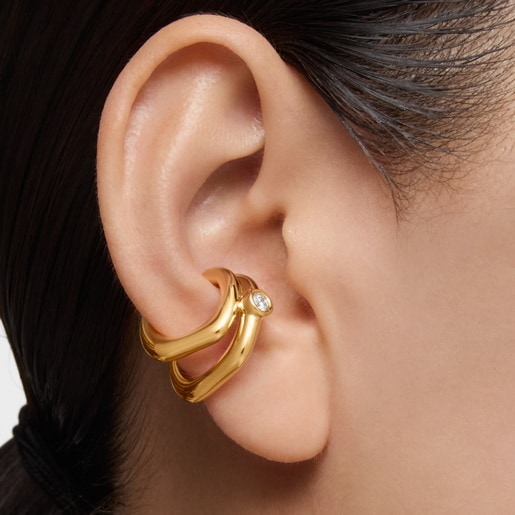18kt gold plating over silver -hoop Earcuff with laboratory-grown diamond Line LGD