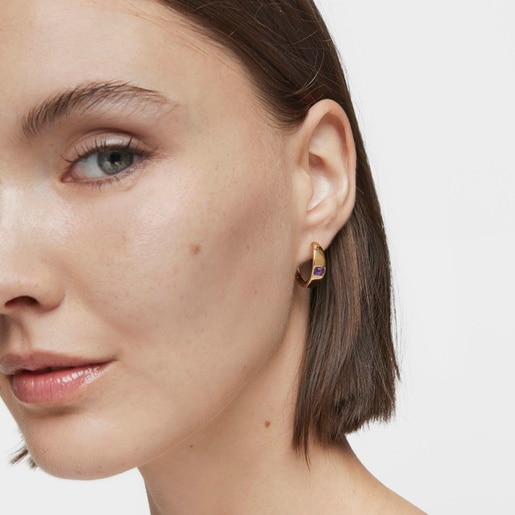 Short Hoop earrings with 18kt gold plating over silver and amethyst TOUS Basic Colors