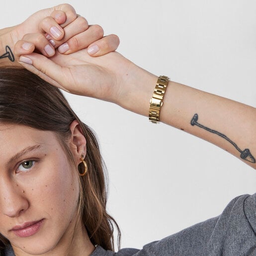 שעון צמיד Let מפלדת IP בצבע זהב עם לוח מחוגים שחור