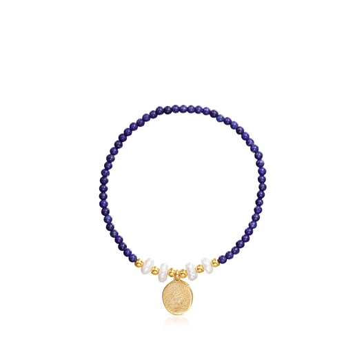 Silver vermeil Oceaan cameo Bracelet with lapis lazuli and pearls