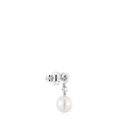 Short white-gold heart Single earring with diamonds and cultured pearl TOUS Grain