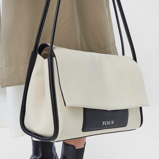 Кожаная сумка-кроссбоди TOUS Empire в бежевом и черном цветах большого размера