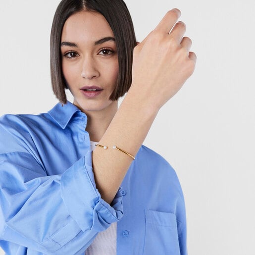 Pulsera con baño de oro 18 kt sobre plata y perla Batala