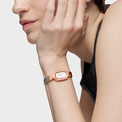 Reloj analógico joya con brazalete de acero y acero rosado Oval Icon