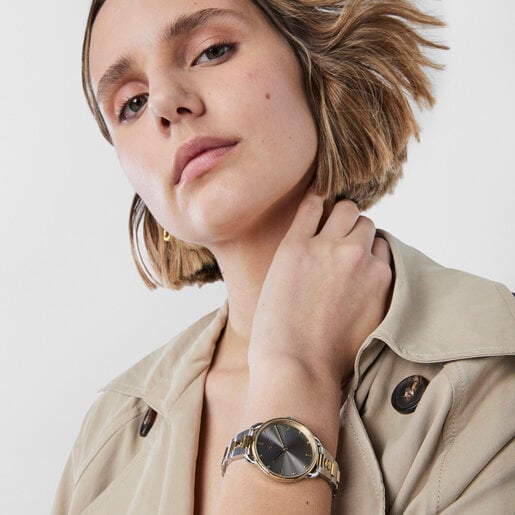 שעון צמיד Let מפלדה בשני צבעים עם לוח מחוגים אפור