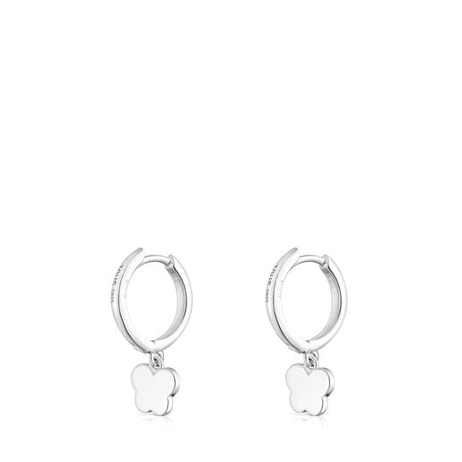 TOUS Silver Bold Motif flower Hoop earrings | Westland Mall