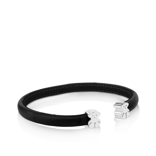 Pulseira de couro preto e prata Sweet Dolls