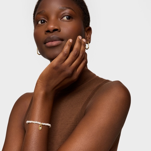 Pulsera elástica con nácar y baño de oro 18 kt sobre plata Camille