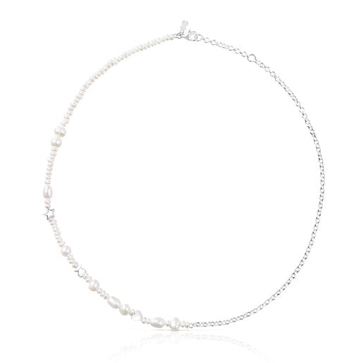 Silver and cultured pearls Mini Icons Necklace with three charms | TOUS