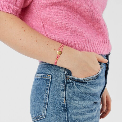 צמיד אלסטי Sweet Dolls בצבע פוקסיה בשילוב לב מוורמיל כסף