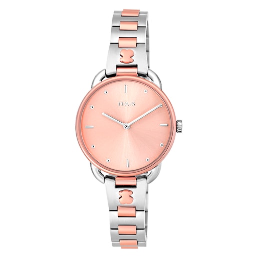 Two-tone steel Let Bracelet Watch with pink dial