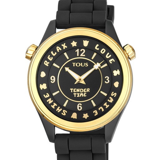 Montre Tender Time en acier inoxydable avec bracelet noir en silicone