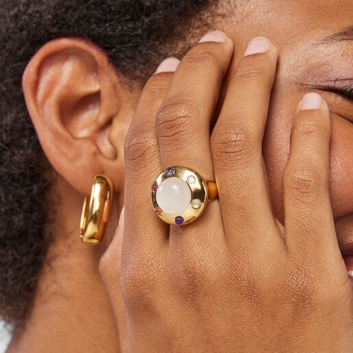 Silver vermeil Magic Nature Ring with moonstone and gemstones