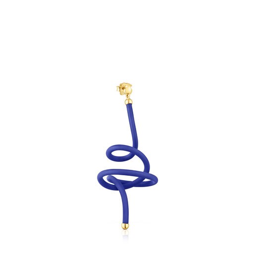 Pendiente suelto de color azul oso espiral con baño de oro 18 kt sobre plata TOUS St. Tropez Caucho