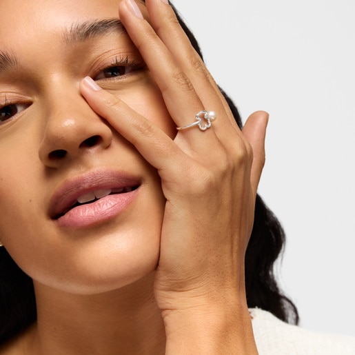 Silver Open ring with cultured pearl New Silueta