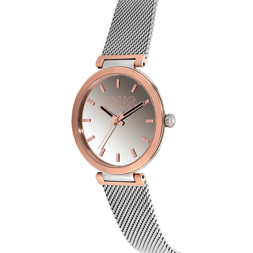 Reloj analógico con brazalete de acero y caja de aluminio en color IPRG rosado TOUS S-Mesh Mirror