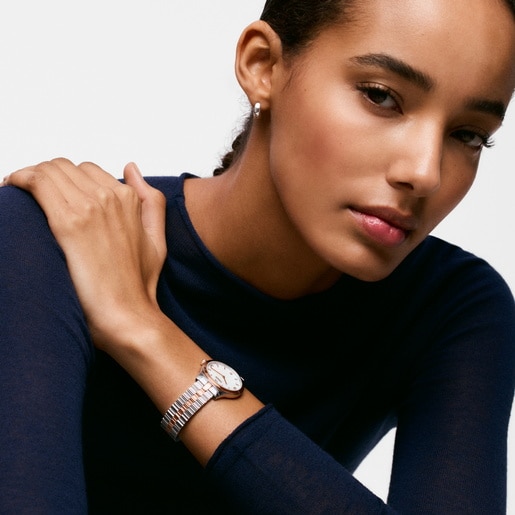 Reloj analógico con brazalete de acero, acero rosado y esfera de nácar EPIC ICON