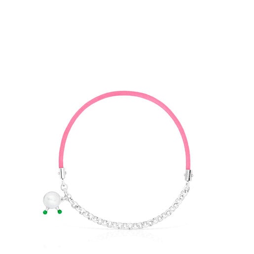 TOUS Instint fuchsia elastic Bracelet with steel and cultured pearl