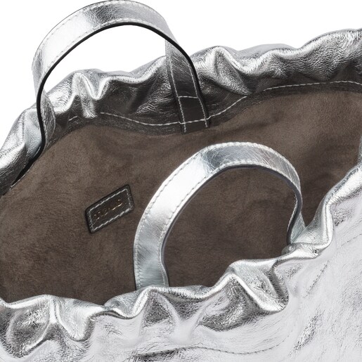 Silver colored Leather Tulia Crack Backpack