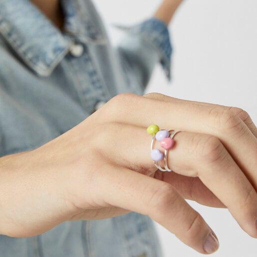 Pack of silver and colored enamel TOUS Joy Bits rings | TOUS