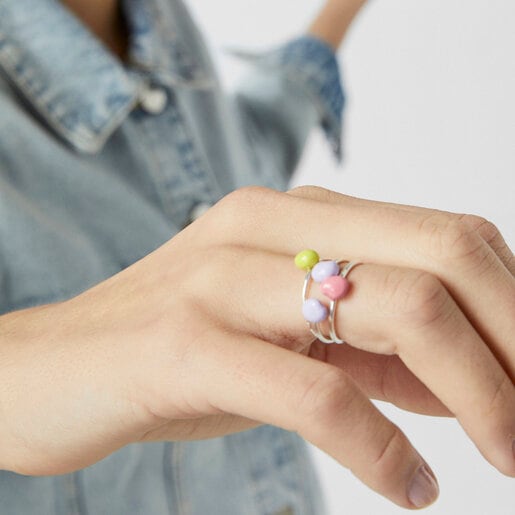 Pack of silver and colored enamel TOUS Joy Bits rings