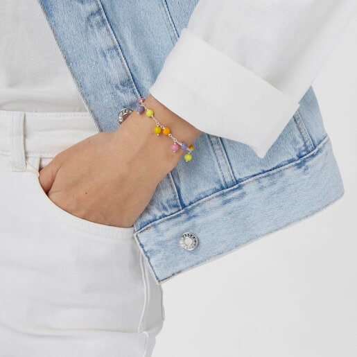 צמיד כסף מסדרת Icon Glass עם זכוכית מורנו וניילון בצבע לילך