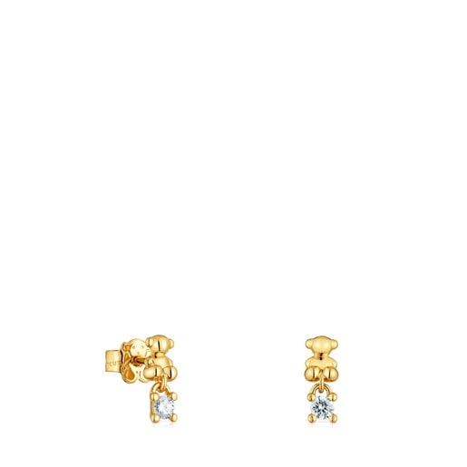 Brincos urso com banho de ouro de 18 K sobre prata e diamantes criados em laboratório Bold Bear LGD