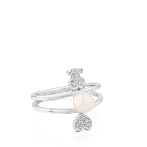 Anillo Puppies de Oro blanco con Diamantes y Perla