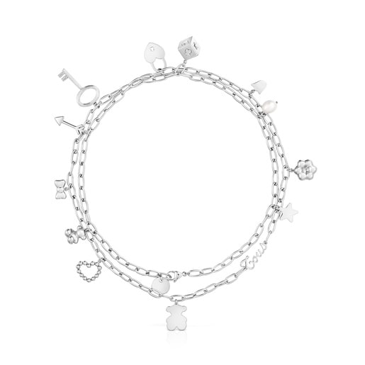 Long steel and cultured pearl Necklace with hanging charms TOUS Charming