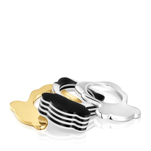 Pack anéis grandes urso bicolor e acetato preto My Other Half