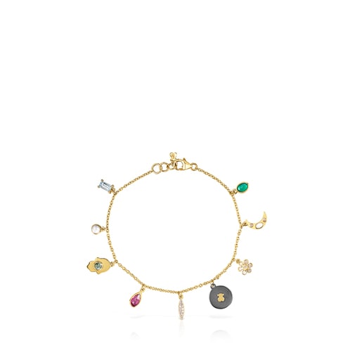 Gold Gem Power Bracelet with Gemstones and Diamonds