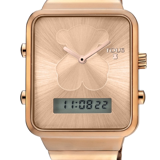 שעון דיגיטלי בצבע זהב ורוד עם דובי