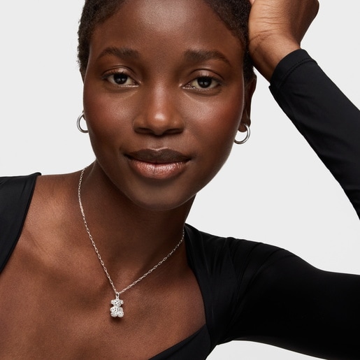 Silver bear Pendant with die-cut motif detailing Bold Bear