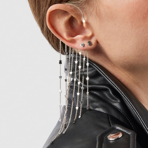 Silver Magic Nature chain Earcuff with spinels