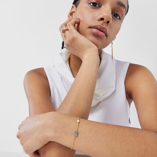 Браслет с медвежонком Nocturne из вермеля с бриллиантами и жемчугом