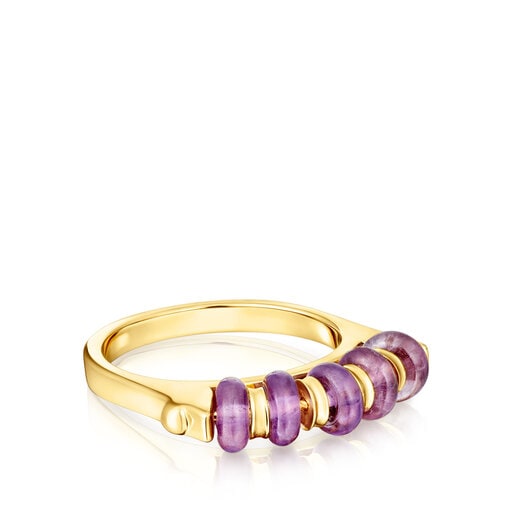 Silver vermeil Virtual Garden Bar ring with amethyst | TOUS