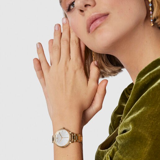 Gold-colored IP steel Rond Color Watch with blue-gradient zirconias