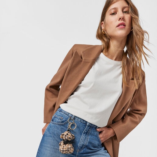 Коричневый брелок для ключей Teddy Bear Square