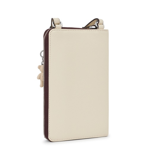 Pochette de téléphone portable à bandoulière avec portefeuille TOUS Funny beige
