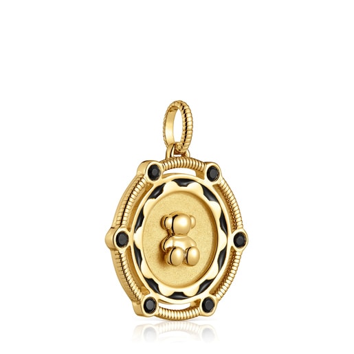 Bear Medallion pendant with 18kt gold plating over silver and onyx details Cachito Mío