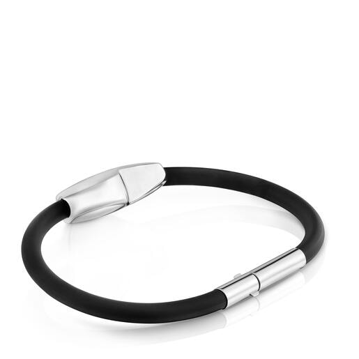 Pulsera corazón de plata y caucho 24 mm Bold Motif