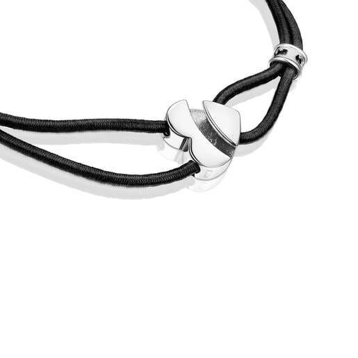 Elastisches Armband Sweet Dolls in Schwarz mit Herz aus Silber