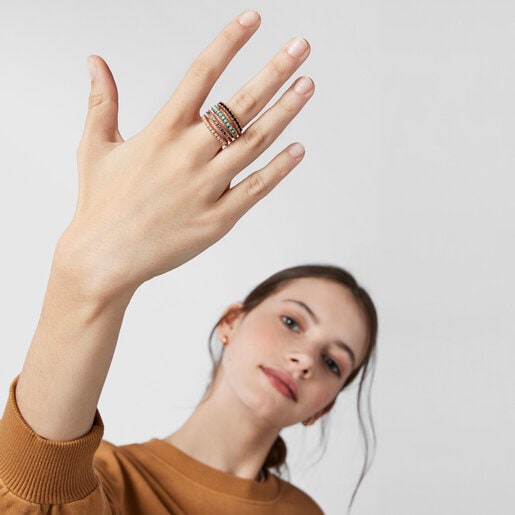 Anillo Straight con baño de oro rosa de 18 kt sobre plata con Gemas