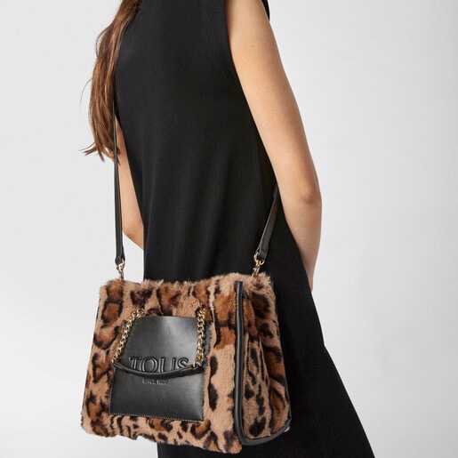 Бежево-черная сумка-шоппер Amaya Wild среднего размера