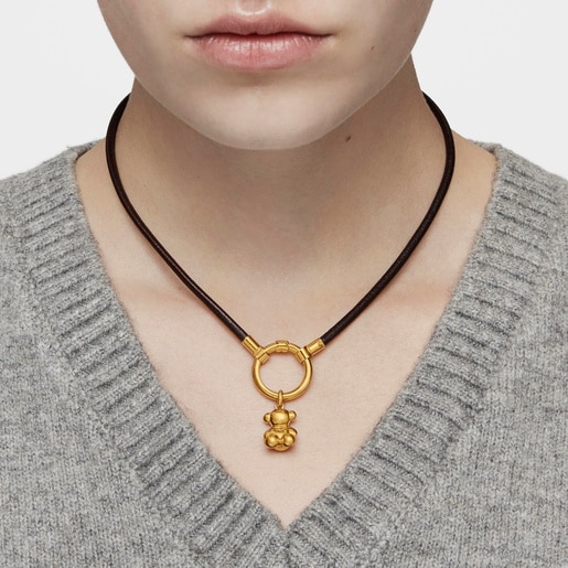 Vermeil Silver and Leather Hold Necklace