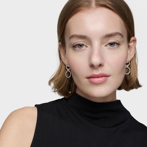 Pendientes doble círculo de plata Straight